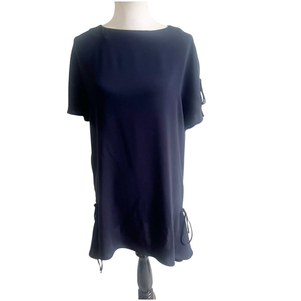 Weill Paris Shift Dress Size 4 Navy Bow Ties Keyhole Back Office Preppy